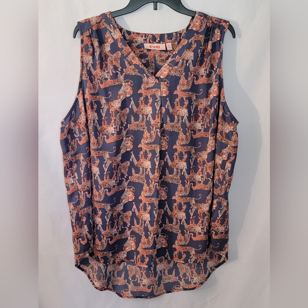 EVRI Navy and Orange Tiger Print Top Size 1X
